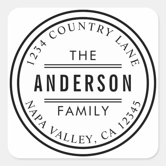 Pegatina Cuadrada Crear su propia dirección de devolución de círculo (Anverso)