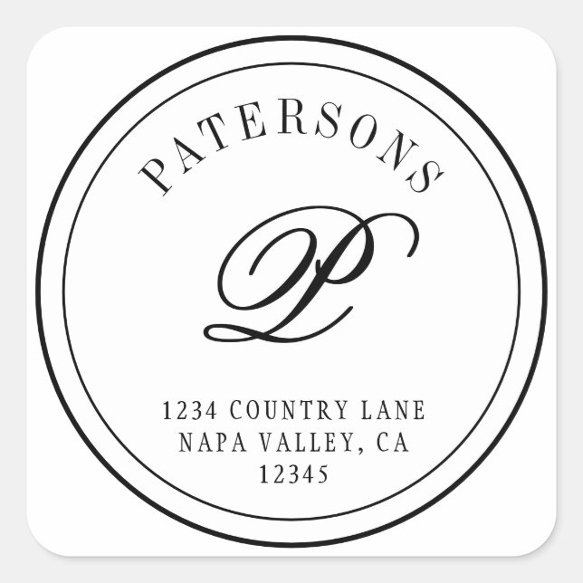 Pegatina Cuadrada Crear su propia dirección de retorno de monograma  (Anverso)