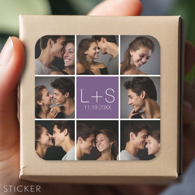 Pegatina Cuadrada Crear su propio monograma de Collage de fotos Boda (Custom Sticker)