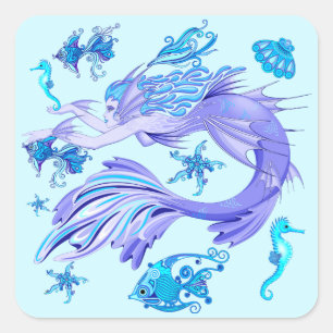 Pegatina Cuadrada Creatividad de hadas púrpura de Sirena