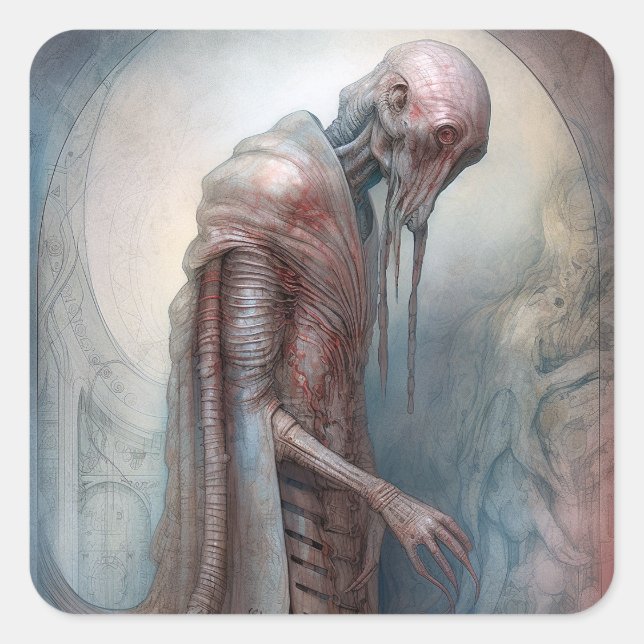 Pegatina Cuadrada Creatura alienígena Ciencia ficción (Anverso)