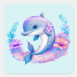 Pegatina Cuadrada Creatura de mar de delfín cuto