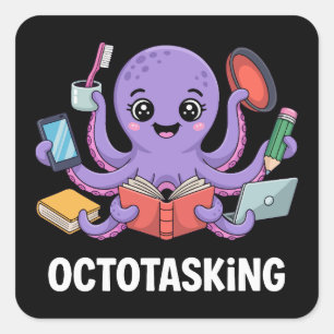 Pegatina Cuadrada Creatura de Octotasking en modo multitarea