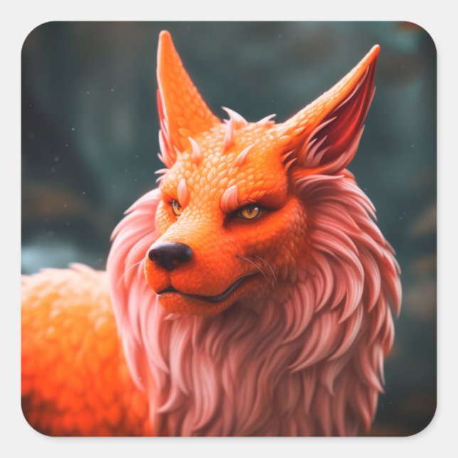 Pegatina Cuadrada Creatura naranja (Anverso)