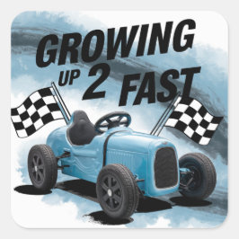 Pegatina Cuadrada Crecer 2 Fiesta de Cumpleaños Rápido