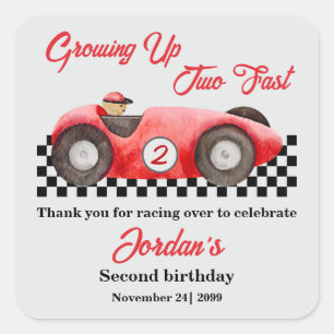 Pegatina Cuadrada Crecer dos coches de carreras rojas rápido segundo