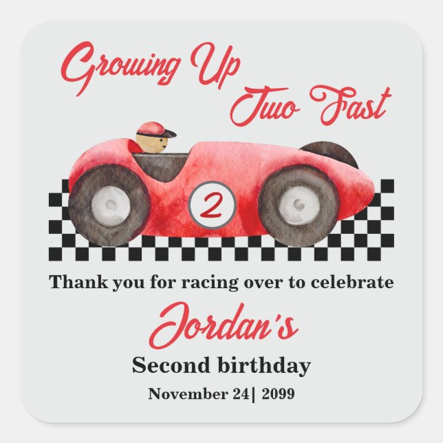 Pegatina Cuadrada Crecer dos coches de carreras rojas rápido segundo (Anverso)