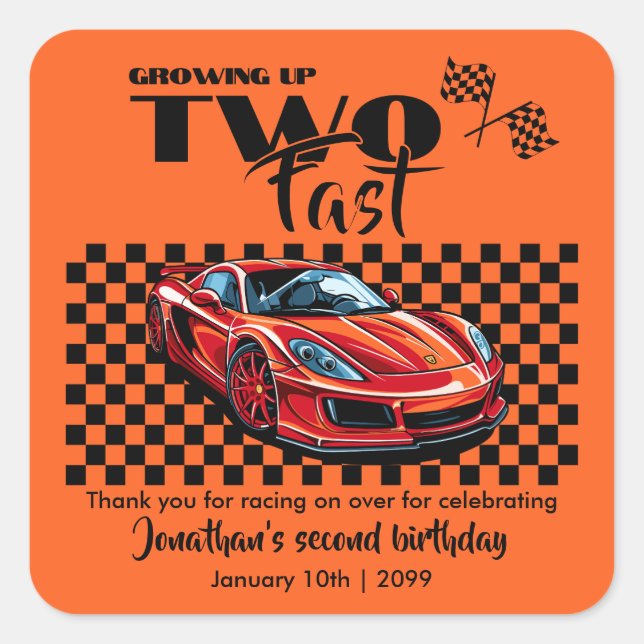 Pegatina Cuadrada Crecer hasta el 2° cumpleaños del coche deportivo  (Anverso)