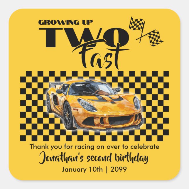 Pegatina Cuadrada Crecer hasta el 2° cumpleaños del coche deportivo  (Anverso)