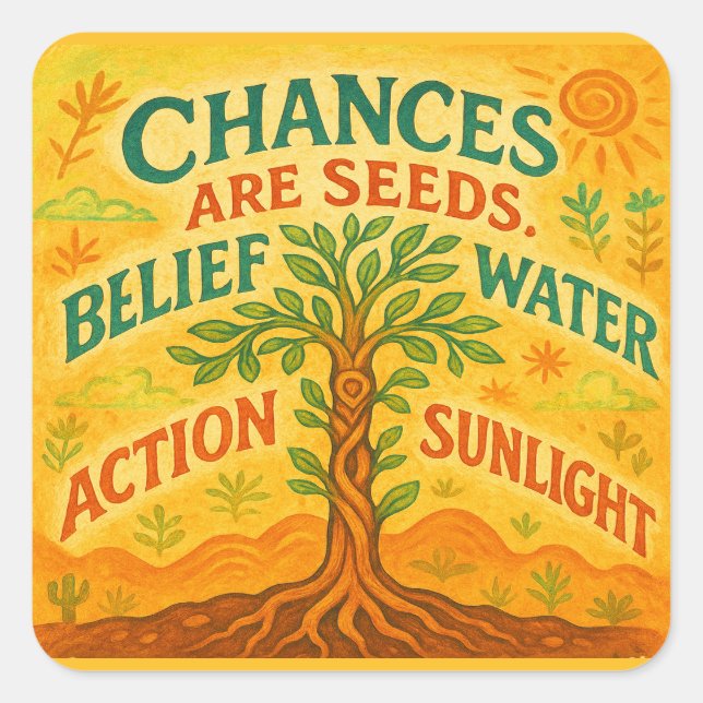 Pegatina Cuadrada Crecer sus objetivos (Anverso)