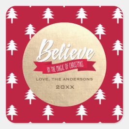 Pegatina Cuadrada Cree en la Magia de la Navidad Personalizado