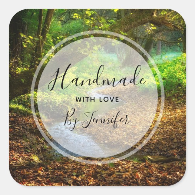 Pegatina Cuadrada Creek forestal Hermoso paisaje natural Foto (Anverso)