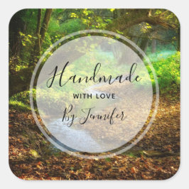 Pegatina Cuadrada Creek forestal Hermoso paisaje natural Foto