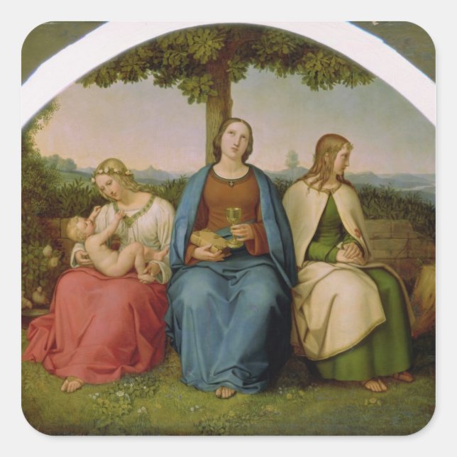 Pegatina Cuadrada Creencia, esperanza y amor, 1819 (Anverso)