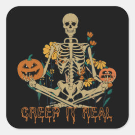 Pegatina Cuadrada CREEP IT VERDADERO miedo Halloween skeletkin calab
