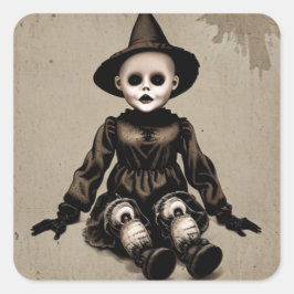 Pegatina Cuadrada Creepy Doll Scary Halloween Party
