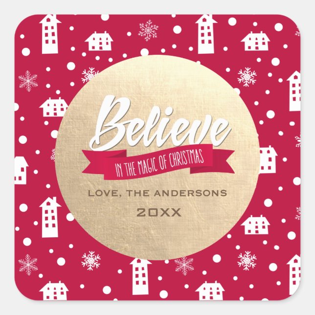 Pegatina Cuadrada Creer en la magia de los Navidades (Anverso)