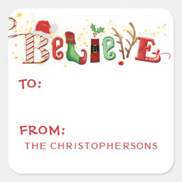 Pegatina Cuadrada CREER FELICITAMENTE LA Santa Tipografía A