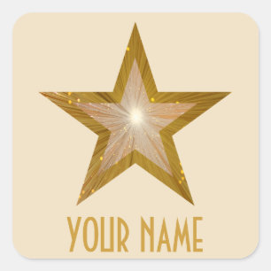 Pegatina Cuadrada Crema cuadrada "Gold" Star 'Your Name' (Estrella d