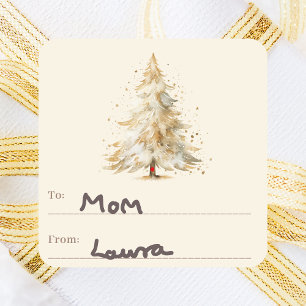 Pegatina Cuadrada Crema de nieve de árbol a de los Navidades