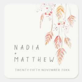 Pegatina Cuadrada crema naranja de hierbas bodas