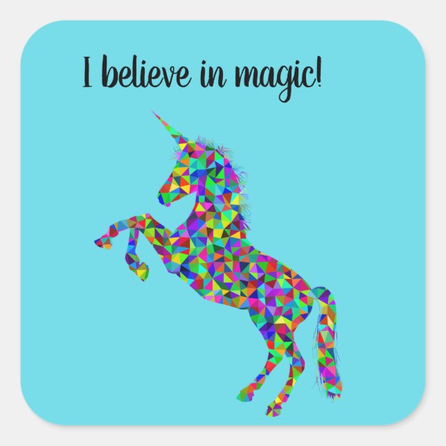 Pegatina Cuadrada "Creo en la magia" pegatinas de unicornio (Anverso)