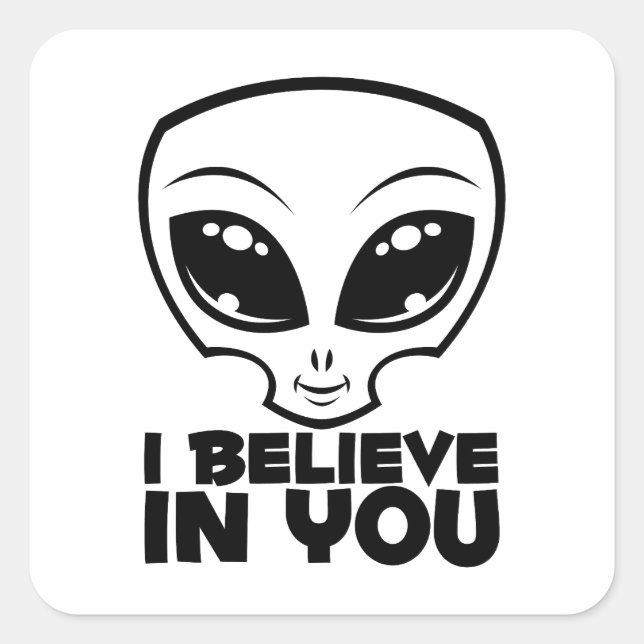 Pegatina Cuadrada Creo En Ti Alien De Línea Negra (Anverso)