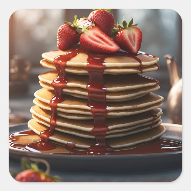 Pegatina Cuadrada Crepes con fresas (Anverso)