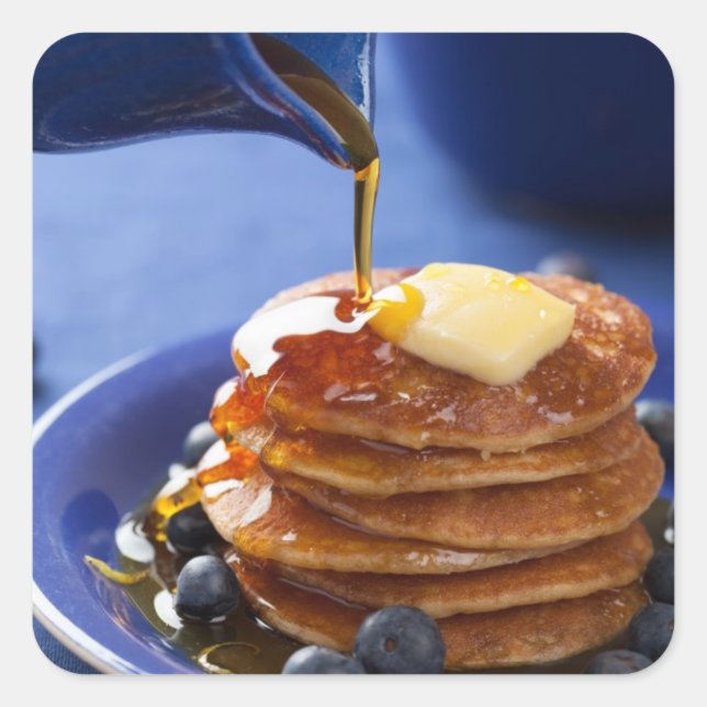 Pegatina Cuadrada Crepes con jarabe y arándano (Anverso)