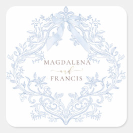 Pegatina Cuadrada cresta de boda de acuarela azul