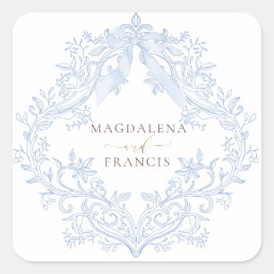Pegatina Cuadrada cresta de boda de acuarela azul