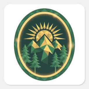 Pegatina Cuadrada Crestá de la Cima — Insignia de Montaña Geométrica