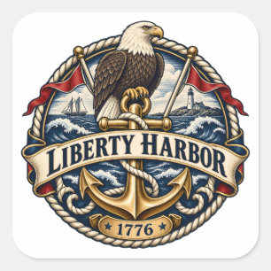 Pegatina Cuadrada Crestáutica Liberty Harbor Eagle & Anchor