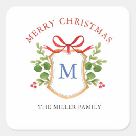 Pegatina Cuadrada Crestón de monograma con vegetación Fiestas