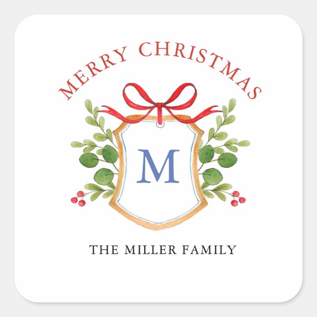 Pegatina Cuadrada Crestón de monograma con vegetación Fiestas (Anverso)