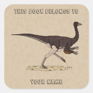 Pegatina Cuadrada Cretácico Dinosaurio Ornithomimus
