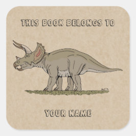 Pegatina Cuadrada Cretácico Dinosaurio Triceratops Bookplate