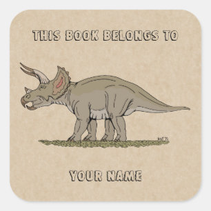 Pegatina Cuadrada Cretácico Dinosaurio Triceratops Bookplate