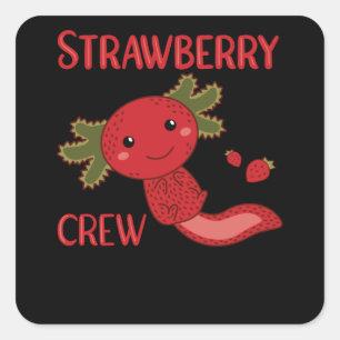 Pegatina Cuadrada Crew de fresa Kawaii Axolotl Berry Cute