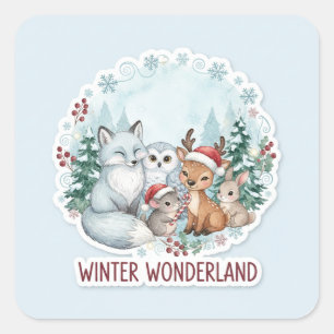 Pegatina Cuadrada Criaturas adorables del bosque invernal Regalo Zaz