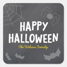 Pegatina Cuadrada Criaturas encantadoras de Chalkboard Feliz Hallowe