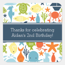 Pegatina Cuadrada Criaturas oceánicas bajo el mar