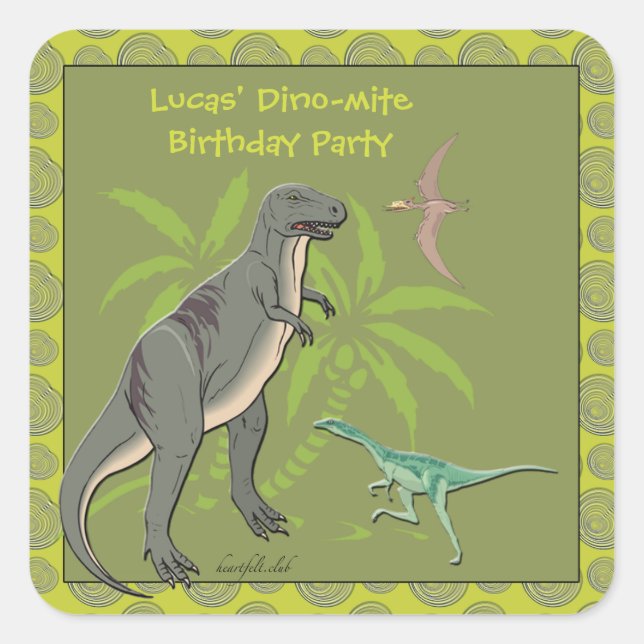 Pegatina Cuadrada Criaturas prehistóricas Pegatinas de dinosaurios (Anverso)