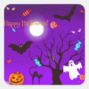 Pegatina Cuadrada Criaturas y dulces divertidos de Halloween