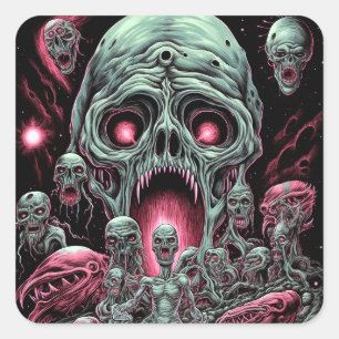 Pegatina Cuadrada Criaturas Zombie Arte Horror Sci-fi