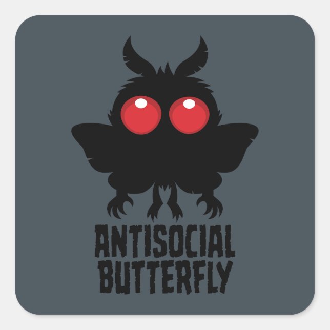 Pegatina Cuadrada Criptid del Mariposa Antisocial Mothman (Anverso)