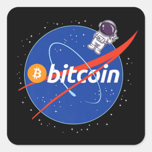Pegatina Cuadrada Cripto espacial de moda de Bitcoin Astronauta
