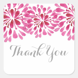 Pegatina Cuadrada Crisantema de color de agua rosa Gracias