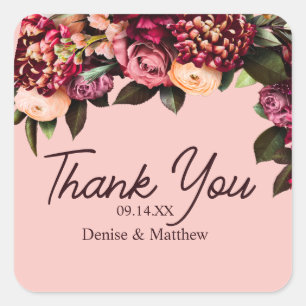 Pegatina Cuadrada Crisantemo Romántico sobre Rosa Telaraña