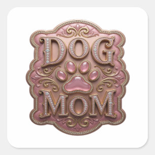 Pegatina Cuadrada Crisp Gold DOG MOM estilo de vinilo